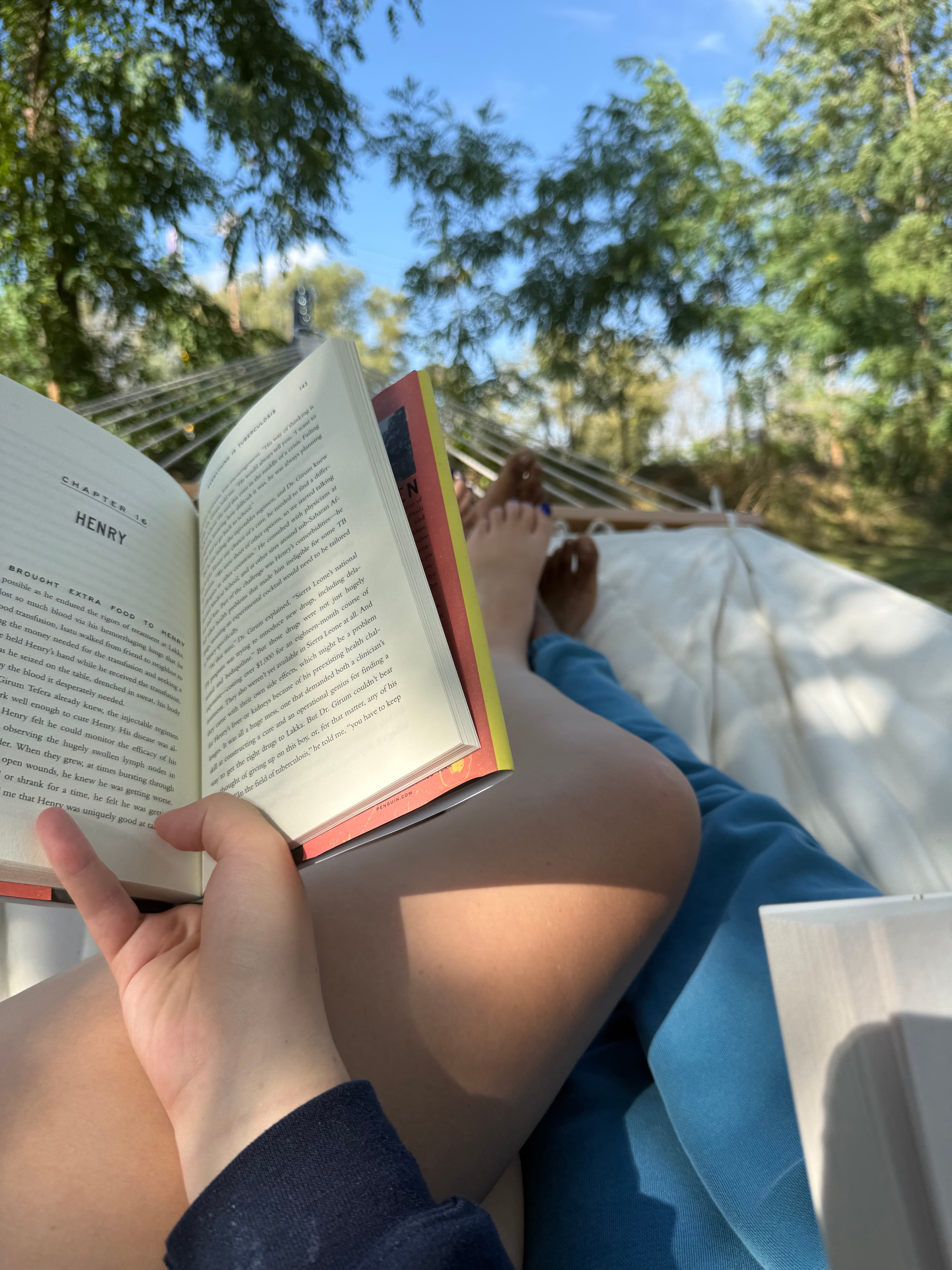 Reading in a hammock outside