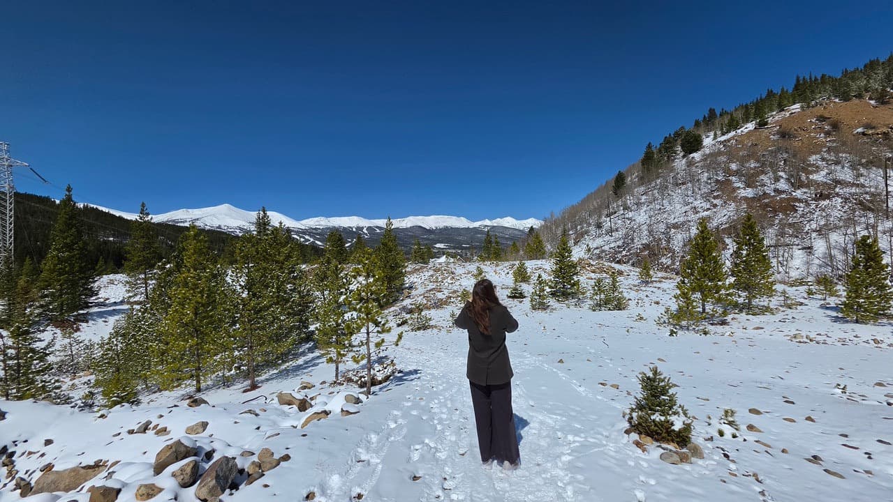 Hiking in snowy mountains